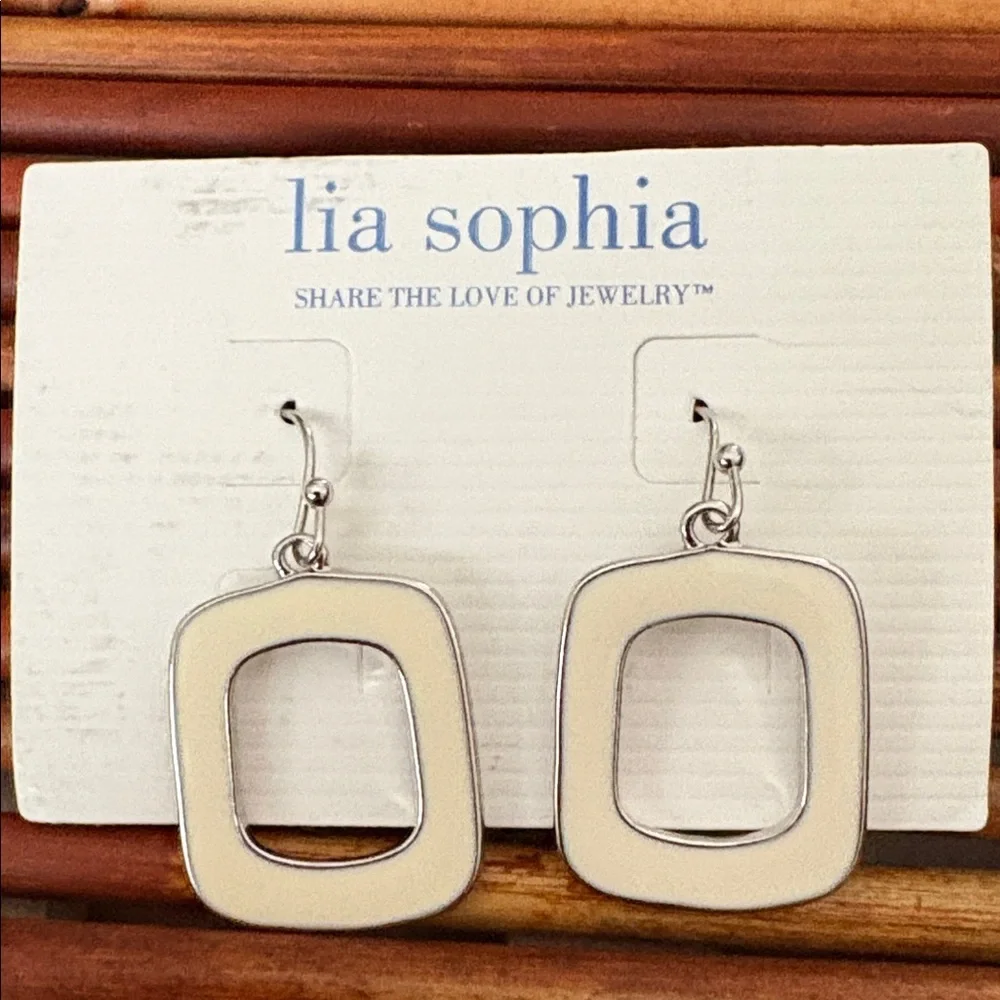 Lia Sophia Silver and Cream Geometric Earrings NWT